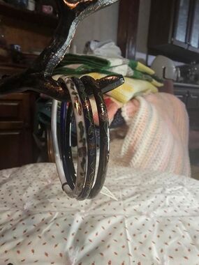 Black Floral Cloisonné Bangle Bracelet Set - Women Jewelry Bracelets